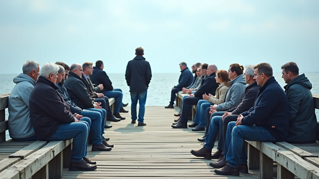 Žvejybos bendruomenės nariai per jų susitikimą prieplaukoje